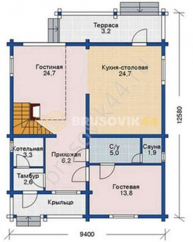 Проект №8 дома из бруса 9,5х12,5