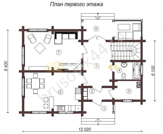 Проект №40 дома из бруса 8,4х12,02