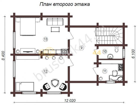 Проект №40 дома из бруса 8,4х12,02